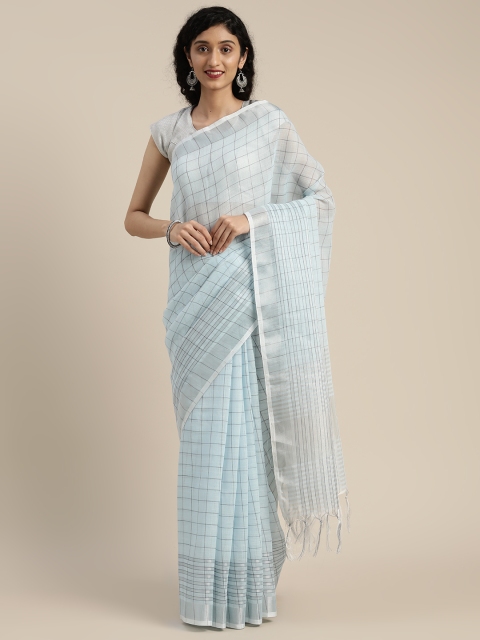 

KALINI Blue & Black Linen Blend Checked Kota Saree