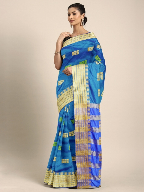 

KALINI Turquoise Blue & Gold-Toned Art Silk Woven Design Saree