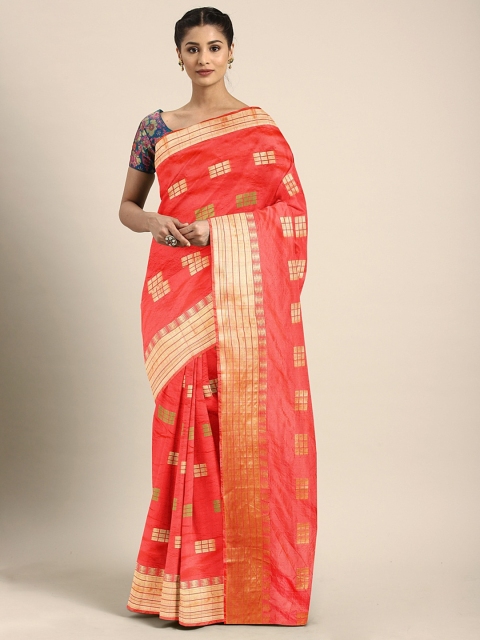 

KALINI Orange & Green Art Silk Woven Design Saree