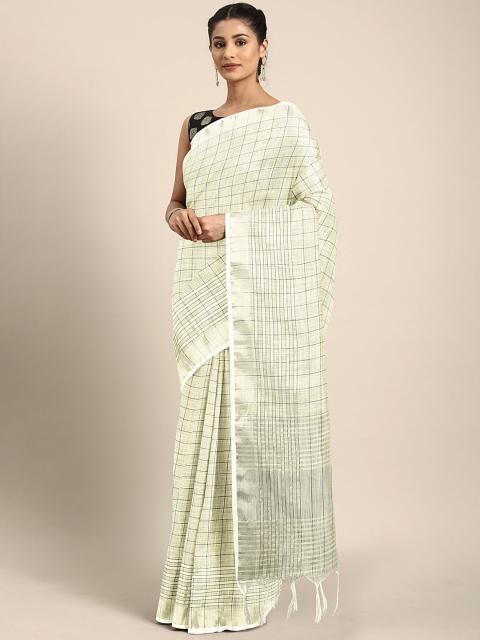 

KALINI Beige & Black Linen Blend Checked Kota Saree