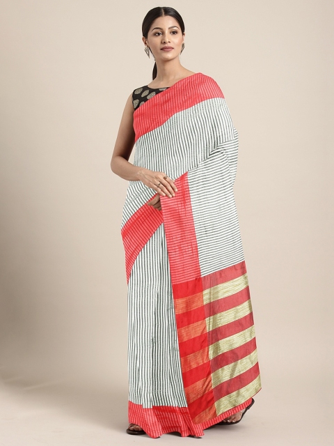 

KALINI Red & White Linen Blend Striped Kota Saree
