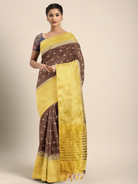 

KALINI Brown & Yellow Art Silk Woven Design Narayan Peth Saree