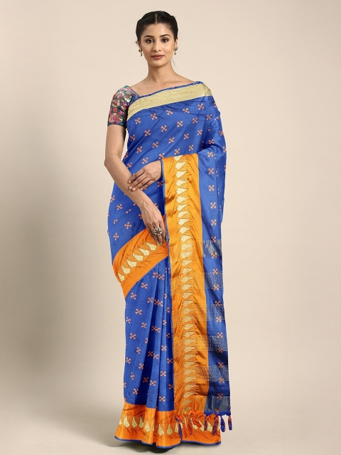 

KALINI Blue & Orange Art Silk Embellished Narayan Peth Saree
