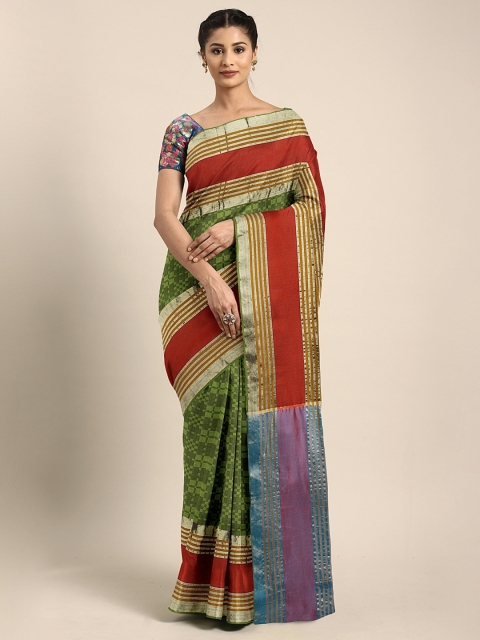 

KALINI Green & Maroon Art Silk Woven Design Dharmavaram Saree
