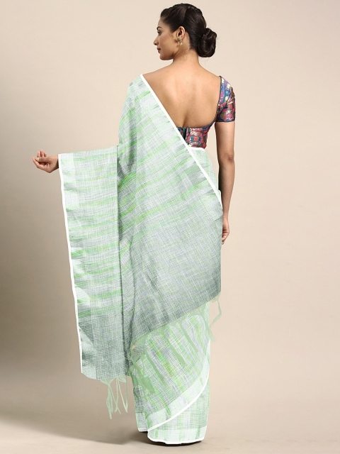 

KALINI Green & White Linen Blend Checked Kota Saree