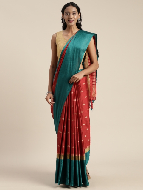 

KALINI Red & Teal Blue Art Silk Woven Design Narayan Peth Celebrity Saree