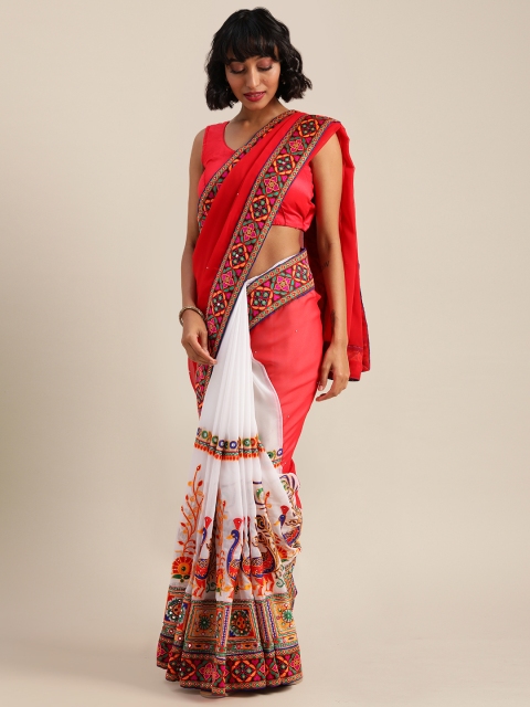 

VASTRANAND Red & White Poly Georgette Embroidered Saree