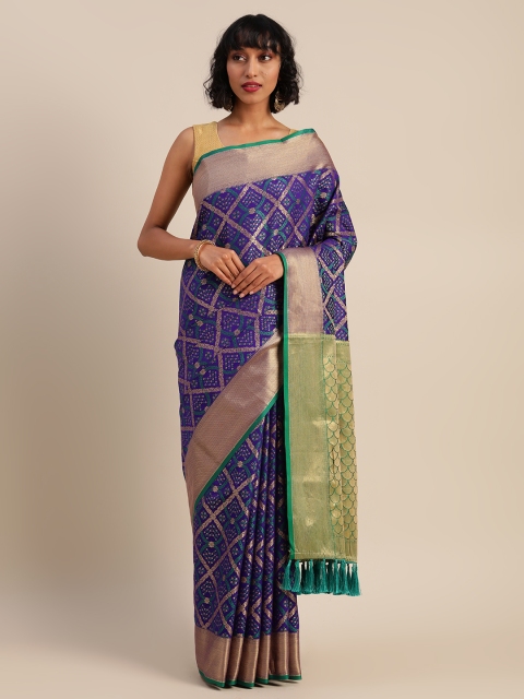 

VASTRANAND Purple & Green Silk Blend Woven Design Patola Saree