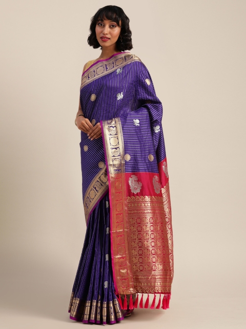 

VASTRANAND Purple & Gold-Toned Silk Blend Embellished Banarasi Saree