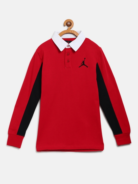 

Jordan Boys Red Black Brand Logo Printed Air Rugby Polo Collar Pure Cotton T-shirt