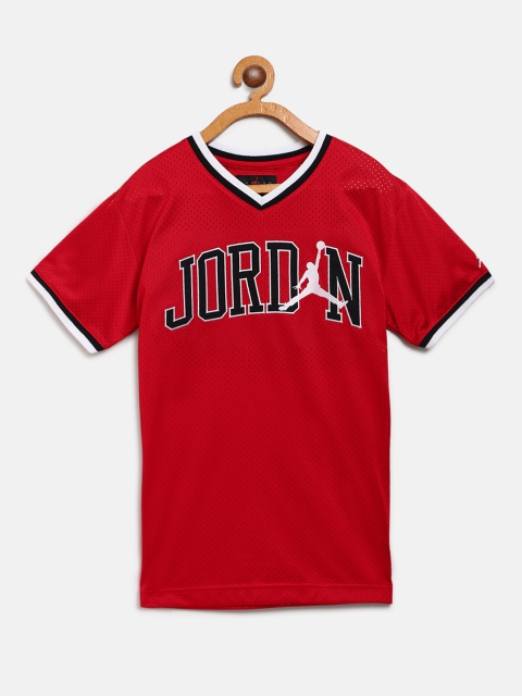 

Jordan Boys Red & Black Self Design Brand Logo Print Mesh Shooting V-Neck T-shirt