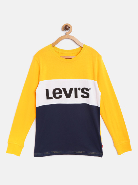 

Levis Boys Yellow & White Brand Logo Print & Colourblocked Round Neck T-shirt