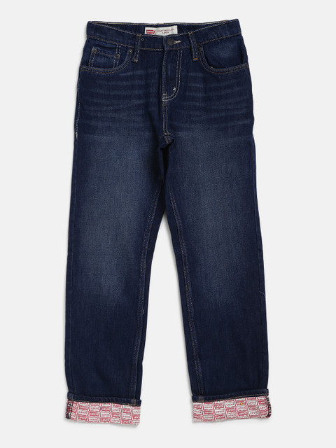 

Levis Boys Navy 502 Regular Taper Fit Mid-Rise Clean Look Stretchable Jeans with Bandana, Navy blue