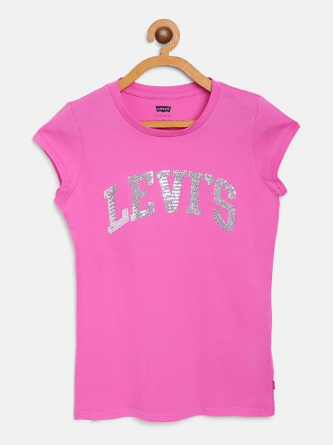 

Levis Girls Pink Brand Logo Sequinned Round Neck T-shirt