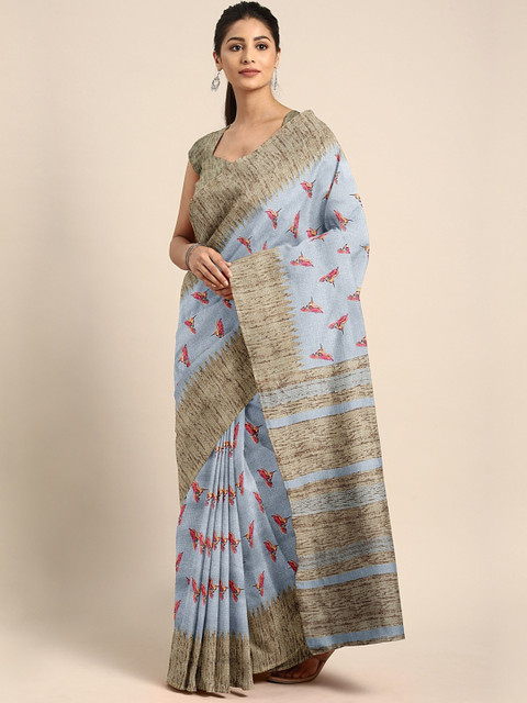 

KALINI Purple Printed Jute Cotton Saree