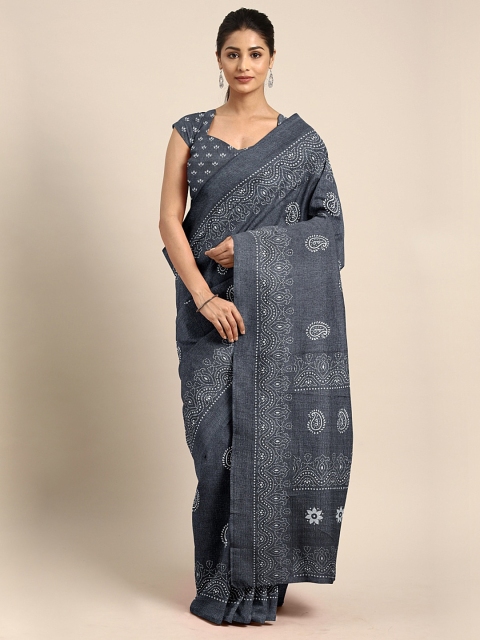 

KALINI Grey & White Jute Cotton Printed Banarasi Saree