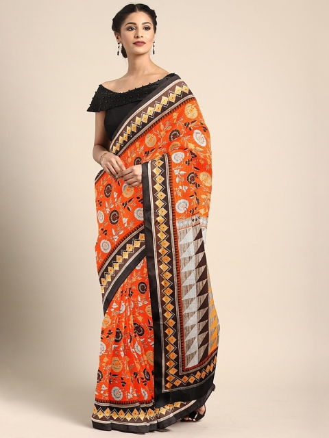 

KALINI Orange & White Polycotton Printed Saree