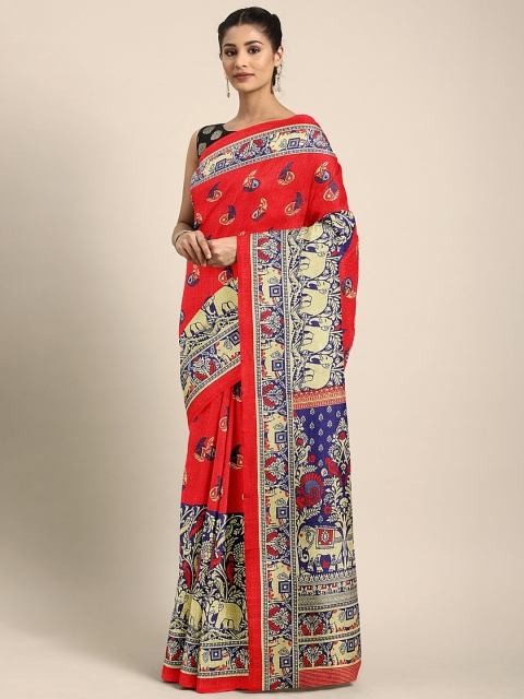 

KALINI Red & Blue Art Silk Printed Saree