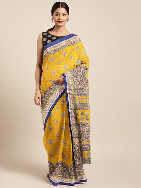 

KALINI Yellow Printed Polycotton Saree