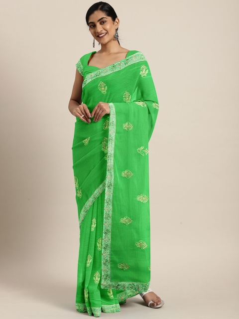 

KALINI Green Embroidered Pure Chiffon Saree