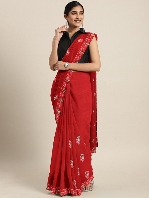 

KALINI Maroon Embroidered Pure Chiffon Saree