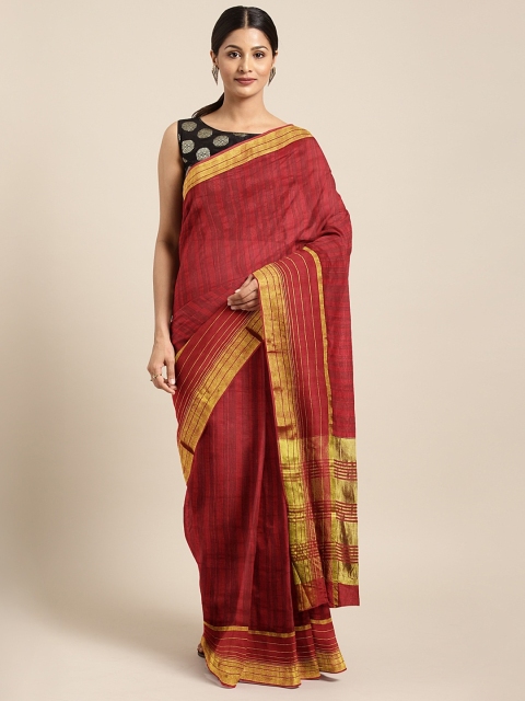 

KALINI Red Striped Jute Cotton Saree