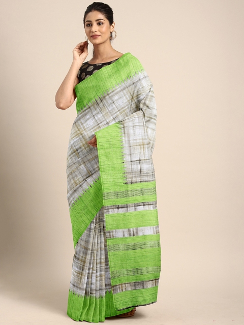 

KALINI Grey & Green Jute Cotton Checked Saree