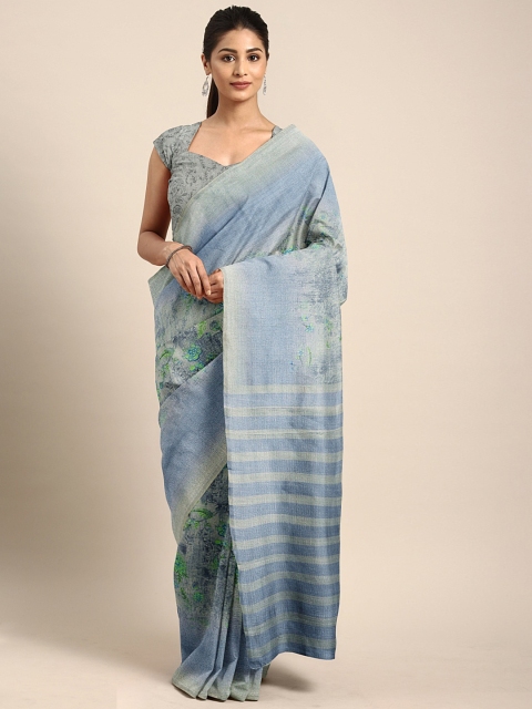

KALINI Grey & Green Jute Cotton Printed Saree