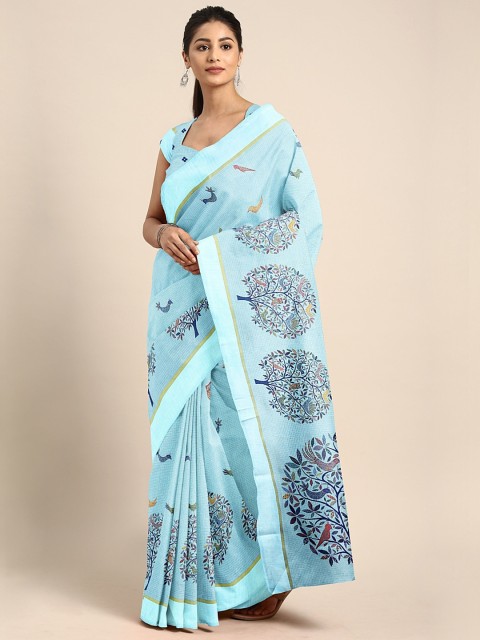 

KALINI Blue Printed Polycotton Saree