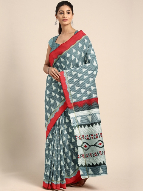

KALINI Grey & Off-White Polycotton Printed Saree