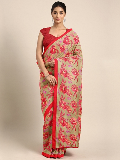 

KALINI Red & Beige Jute Cotton Printed Saree