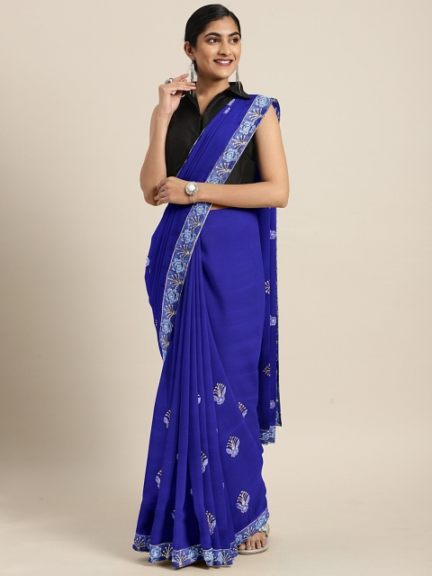 

KALINI Blue Embroidered Pure Chiffon Saree