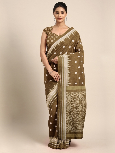 

KALINI Brown & White Jute Cotton Printed Saree