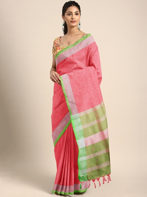 

KALINI Pink Solid Linen Blend Saree