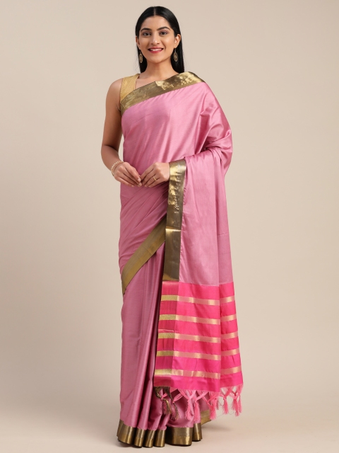 

Mitera Pink Solid Cotton Blend Saree