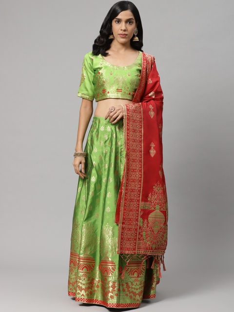 

Readiprint Fashions Green & Red Woven Design Semi-Stitched Lehenga & Unstitched Blouse with Dupatta