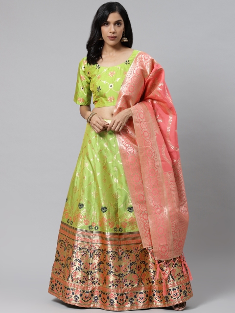 

Readiprint Fashions Green & Coral Woven Design Semi-Stitched Lehenga & Unstitched Blouse with Dupatta