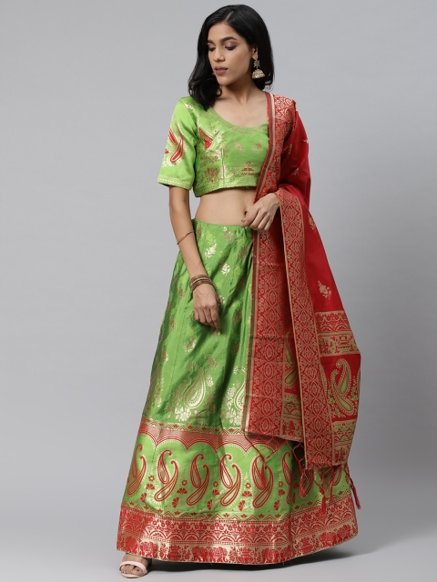 

Readiprint Fashions Green & Red Woven Design Semi-Stitched Lehenga & Unstitched Blouse with Dupatta