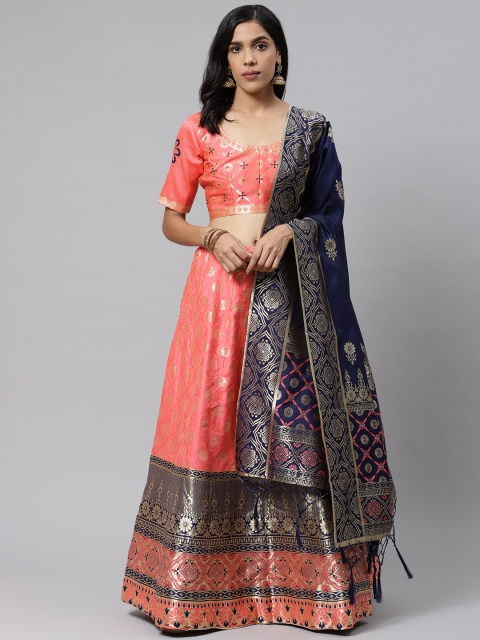 

Readiprint Fashions Pink & Golden Semi-Stitched Lehenga & Unstitched Blouse with Dupatta