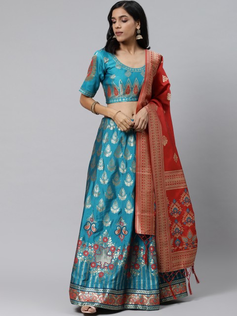 

Readiprint Fashions Teal Blue Semi-Stitched Lehenga & Unstitched Blouse with Dupatta