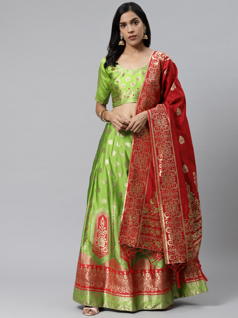 

Readiprint Fashions Green & Red Semi-Stitched Lehenga & Unstitched Blouse with Dupatta