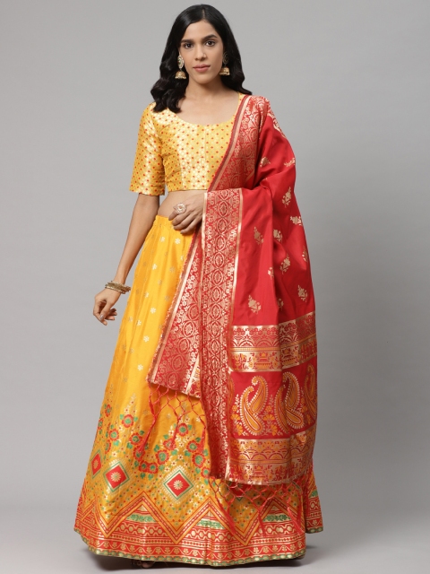 

Readiprint Fashions Yellow & Red Woven Design Semi-Stitched Lehenga & Unstitched Blouse with Dupatta, Mustard