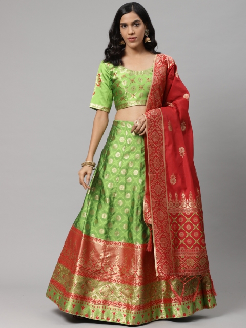 

Readiprint Fashions Green & Maroon Woven Design Semi-Stitched Lehenga & Unstitched Blouse with Dupatta