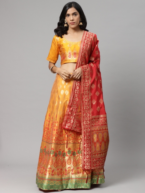 

Readiprint Fashions Orange & Red Woven Design Semi-Stitched Lehenga & Unstitched Blouse with Dupatta