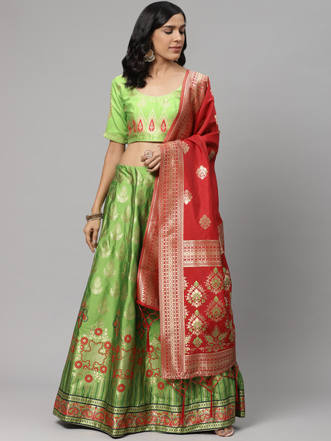 

Readiprint Fashions Green & Maroon Woven Design Semi-Stitched Lehenga & Unstitched Blouse with Dupatta