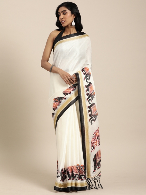 

Rajnandini Off-White Solid Art Silk Saree
