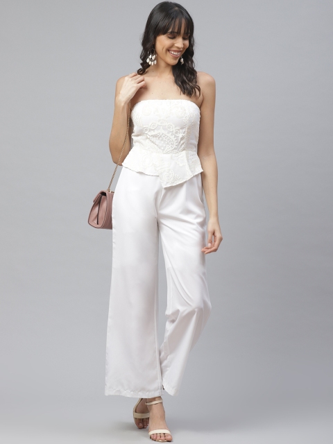 

ATRAENTA Women White Felt-Design Two-Piece Jumpsuit