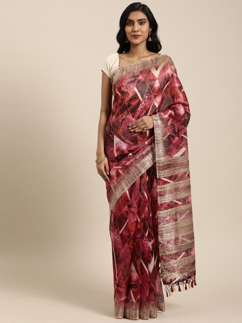 

Rajnandini Pink & Beige Cotton Blend Geometric Printed Saree