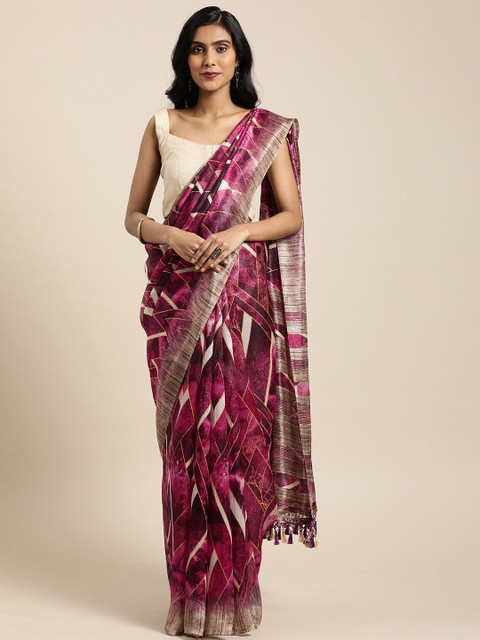 

Rajnandini Magenta Pink & Beige Cotton Blend Printed Saree