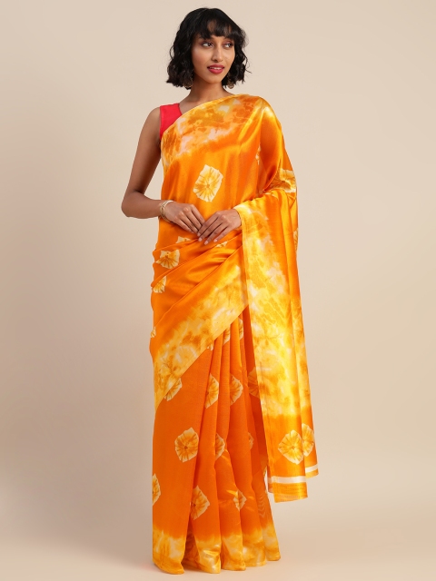 

Rajnandini Orange & Yellow Cotton Blend Printed Bandhani Saree